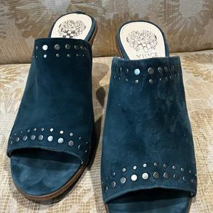 Vince Camuto Destinan Teal Suede Wedged Peep Toe mule, size 7